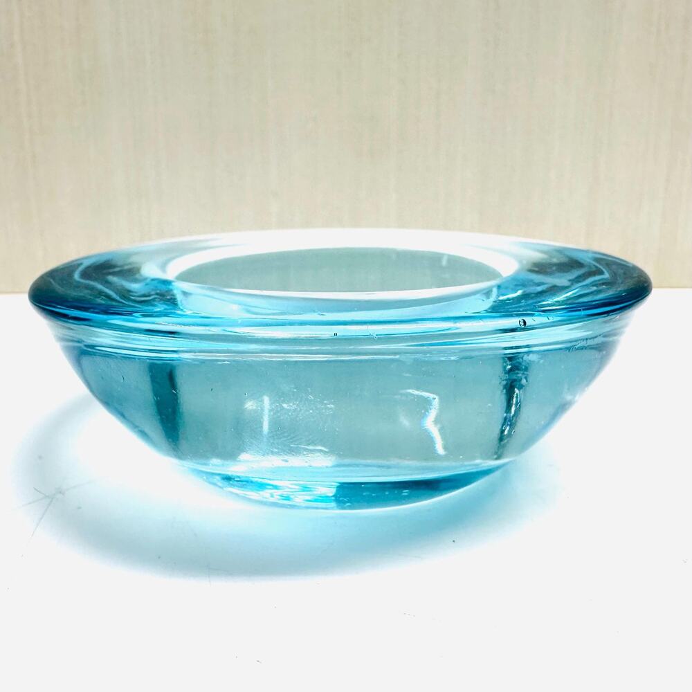 Crate and Barrel Glass Summer Aqua TeaLight Tea Lite Tea Light Holder